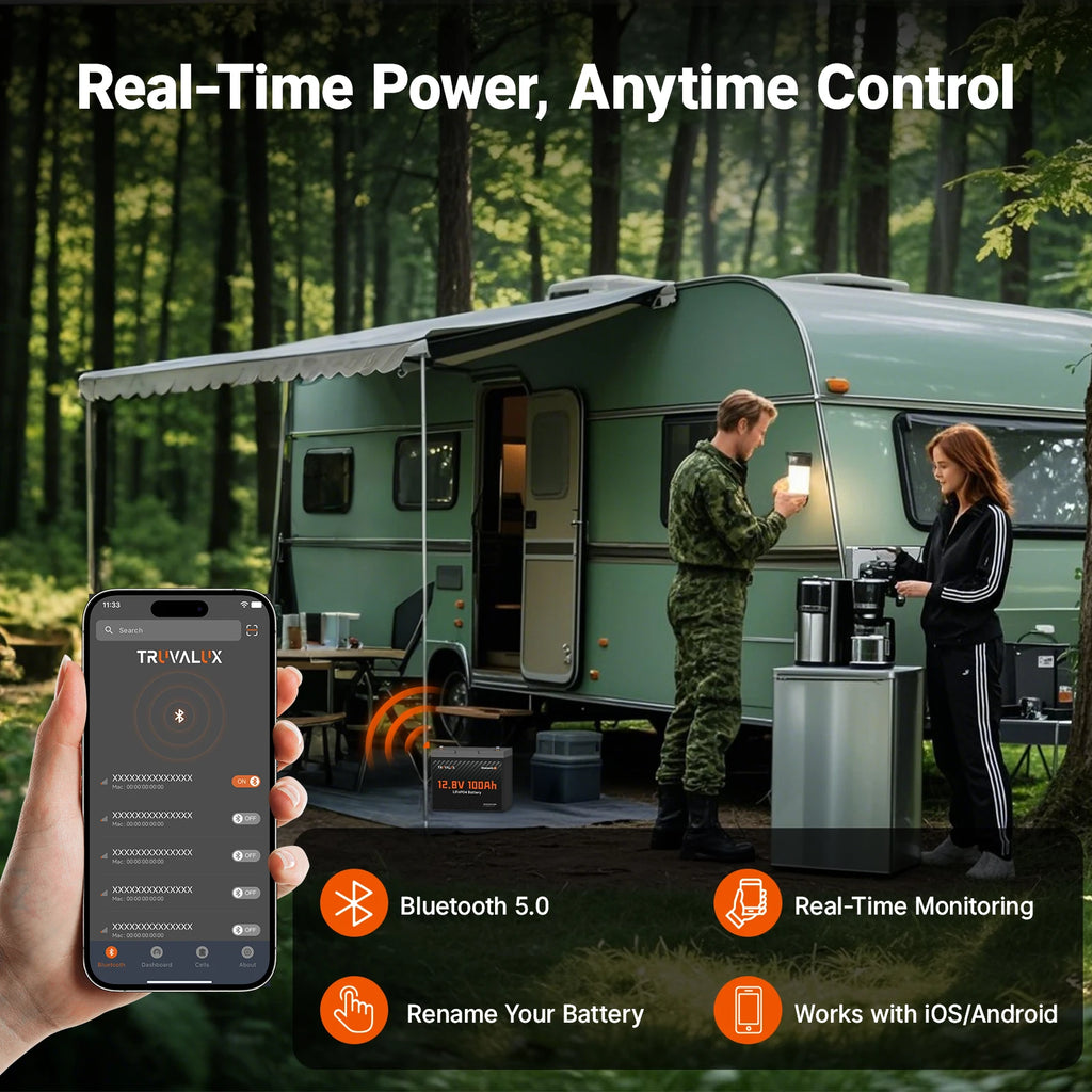 TRUVALUX 12V 100Ah LiFePO4 Bluetooth Lithium Battery Group24 Size Smart 100A BMS 6000+cycles1.28kWh Deep Cycle Solar Storage RV PRIME RJ SOLAR PH