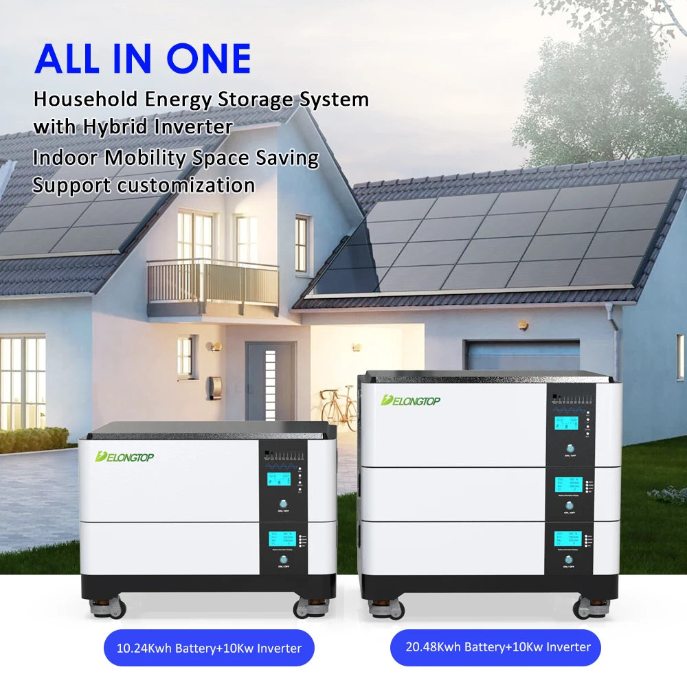 Delongtop All-in-One 12Kw Inverter Stackable 48V 51.2V 200Ah Lithium Battery for Solar Energy System Energy Storage 10Kwh LifePO4 Battery