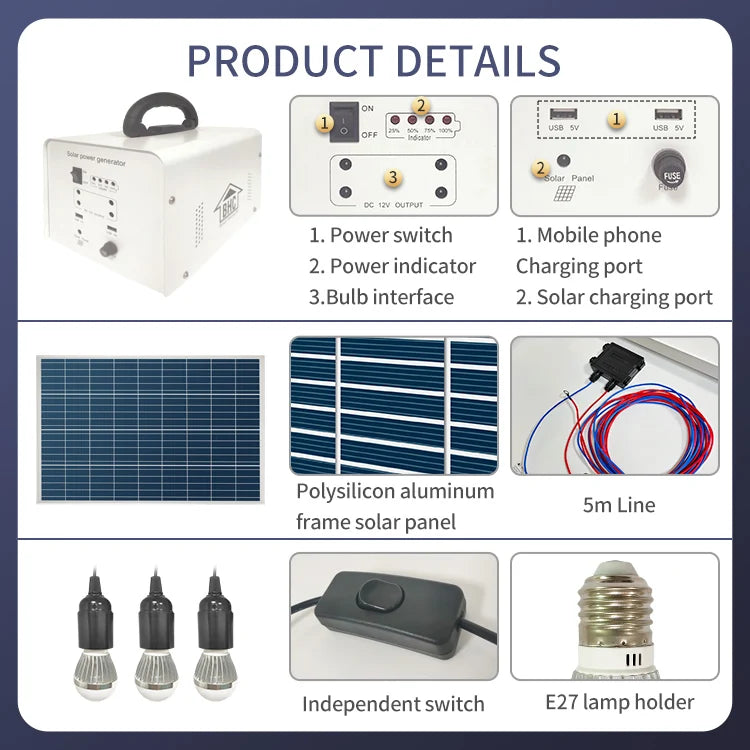 Solar Energy Powered Solar System Portable Suitcase Solar Panel Kit Home Inbuilt Battery Solar Generator Metal