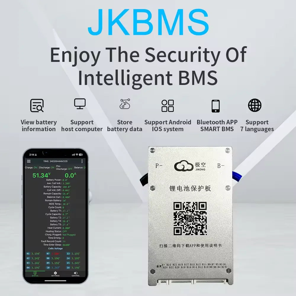 EU Market JK Smart BMS 12V 24V 2A Active Balance JKB2A8S20P for LiFePO4 Battery Pack JK BMS