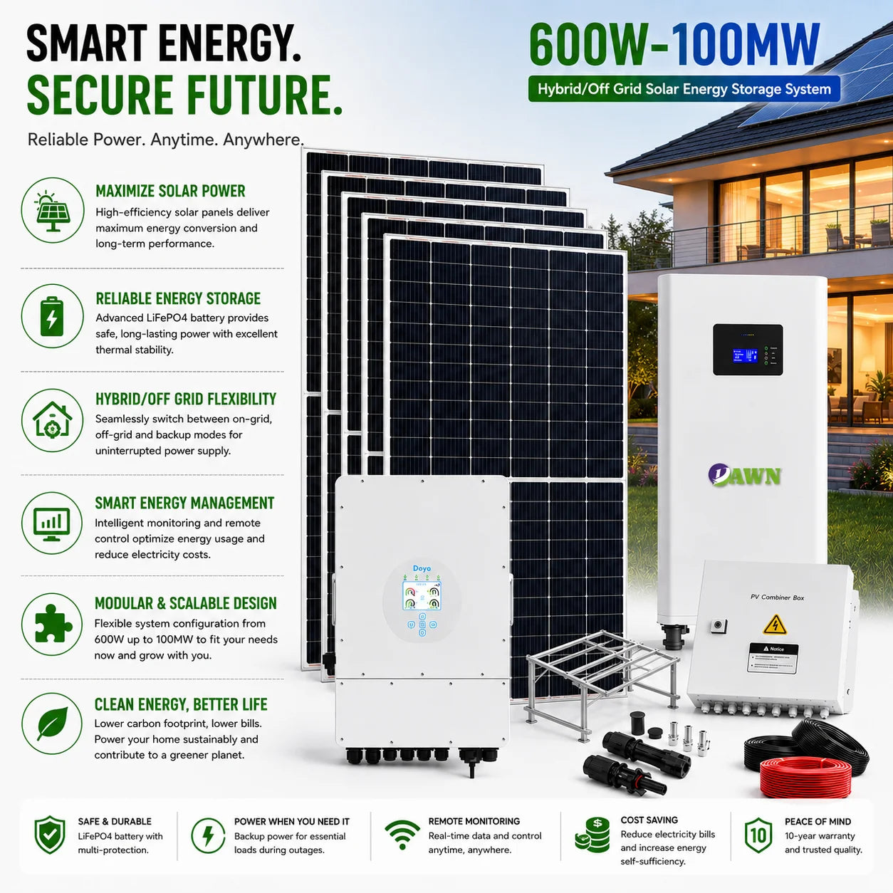 5kw 10kw 15kw 20kw Home Hybrid Solar Power System Panels Battery Inverter Storage Kit Complete Full Set
