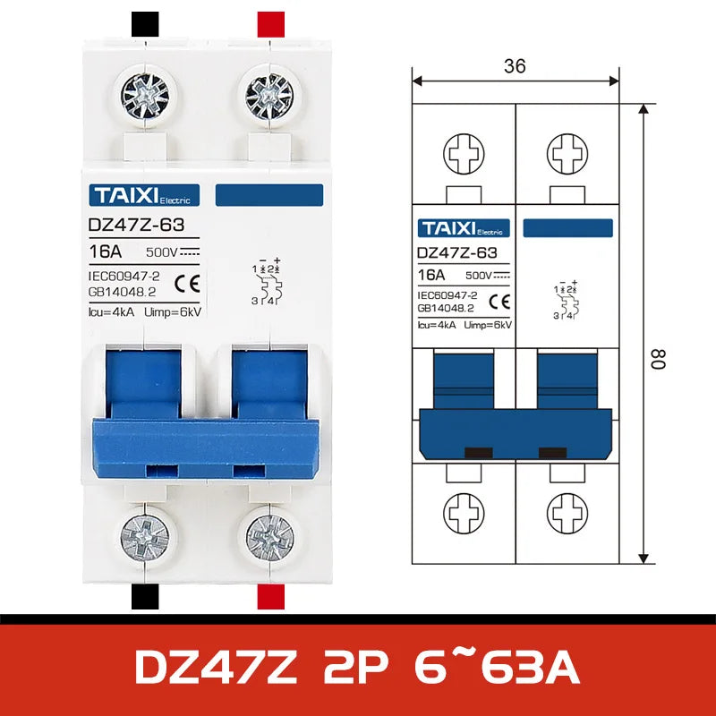 Solar PV MCB DC Circuit Breaker 1P/2P 500V 1000V Photovoltaic disconnect switch 10A 16A 20A 32A 40A 63A 100A 125A PRIME RJ SOLAR PH