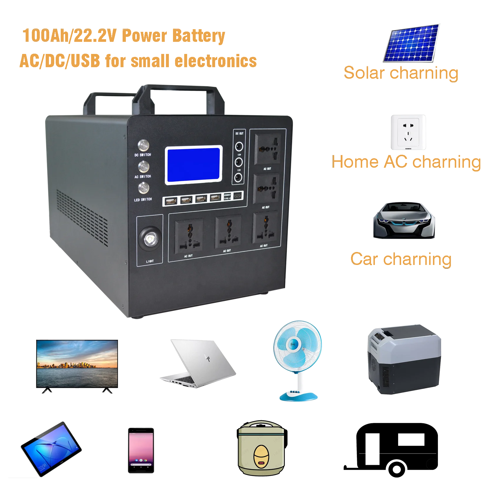 Portable 2000W All-in-One Solar Generator Kit Lithium Battery System for Home Use