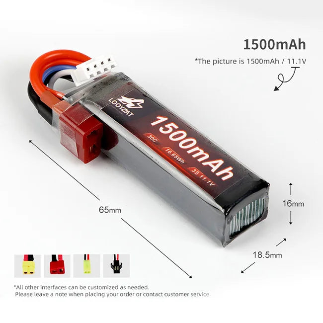 LOOYBAT 3S 11.1V 1500mAh 1800mAh 2800mAh 30C LiPo Airsoft Battery Rechargeable Pouch RC Models