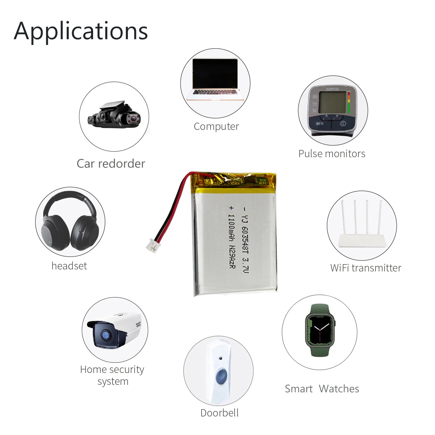 Customized Size 683448 Lithium Battery 3.7V 1200Mah Rechargeable Battery  for Pulse Therapy Instrument