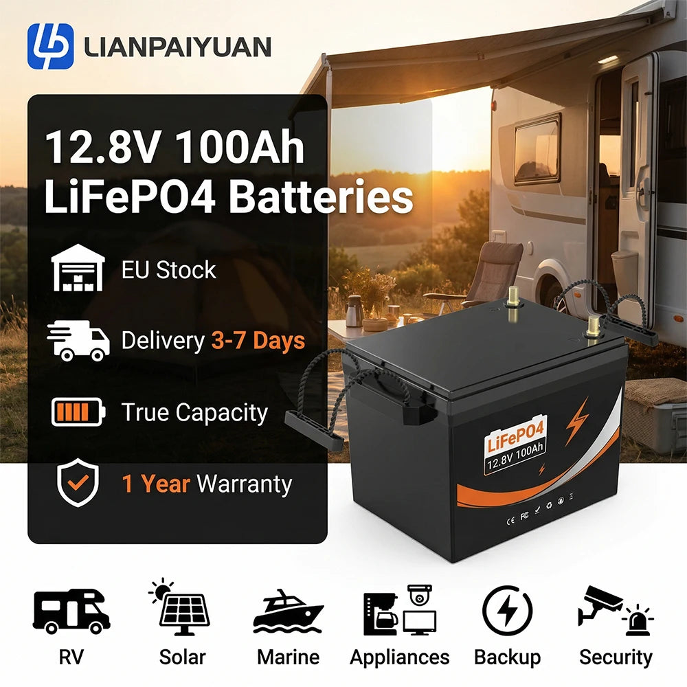 US Stock ABS case 12v/12.8V 100ah Lifepo4 12.8v Battery Pack Energy Storage 100Ah Cells Lifepo4 Battery Pack for Golf Cart