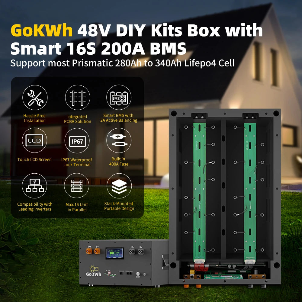 GoKWh 48V 320Ah Kit 51.2V 15Kwh Lifepo4 100Ah Pack BMS Inverter Grid Solar Home Energy Storage System 300Ah 280Ah PCBA PCBAs