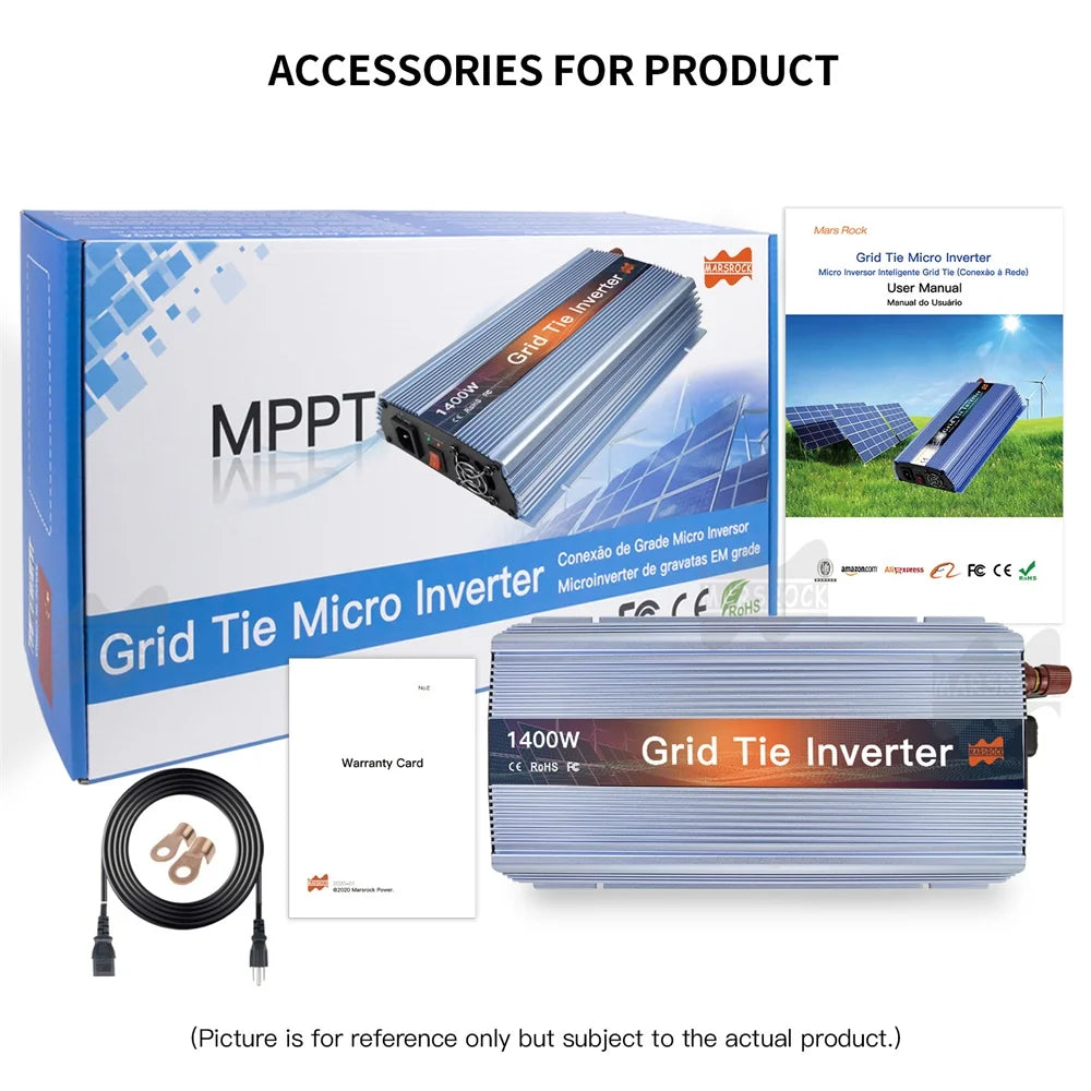 1400W On Grid Tie Inverter MPPT Solar Inverter 18V 36V DC Pure Sine Wave Converter AC 110V 220V  For 36 60 72 Cells PV PRIME RJ SOLAR PH