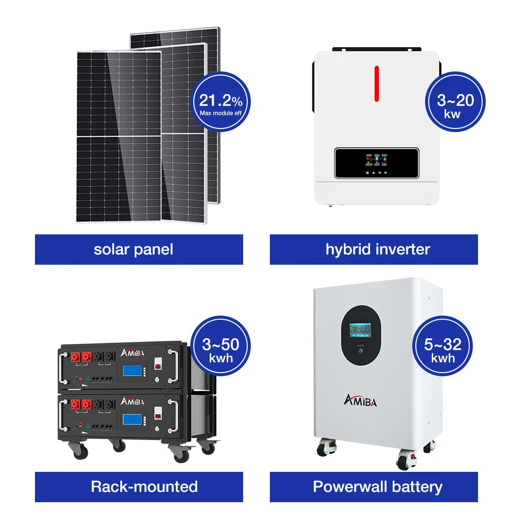 Popular Hybrid Off-Grid Solar System Complete 5Kw 8Kw 10Kw 20Kw Solar Power Energy Storage System With Solar Panels Inverter