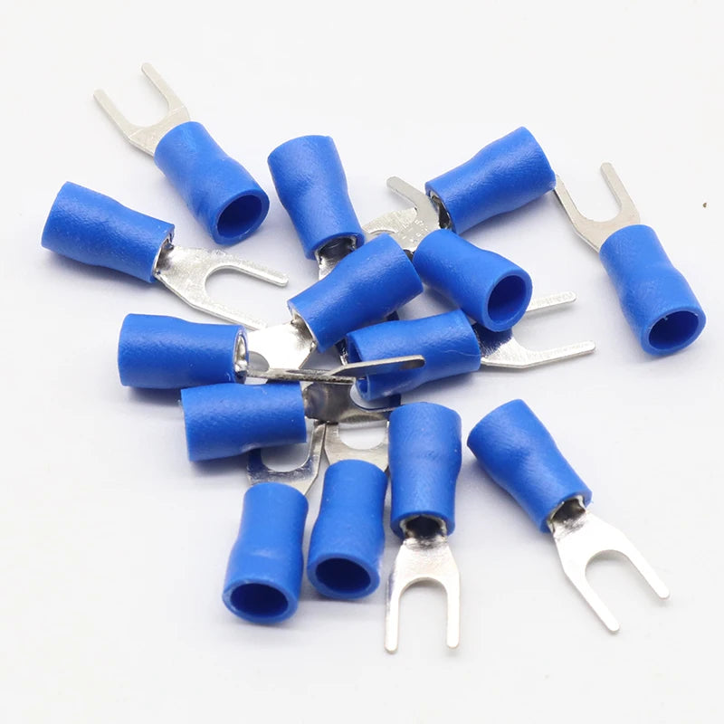 SV2-4 Blue Furcate Cable Wire Connector 100PCS/Pack Furcate Pre-Insulating Fork Spade 16~14AWG Wire Crimp Terminals SV2.5-4 SV PRIME RJ SOLAR PH