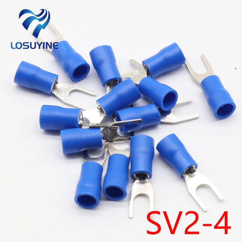 SV2-4 Blue Furcate Cable Wire Connector 100PCS/Pack Furcate Pre-Insulating Fork Spade 16~14AWG Wire Crimp Terminals SV2.5-4 SV PRIME RJ SOLAR PH