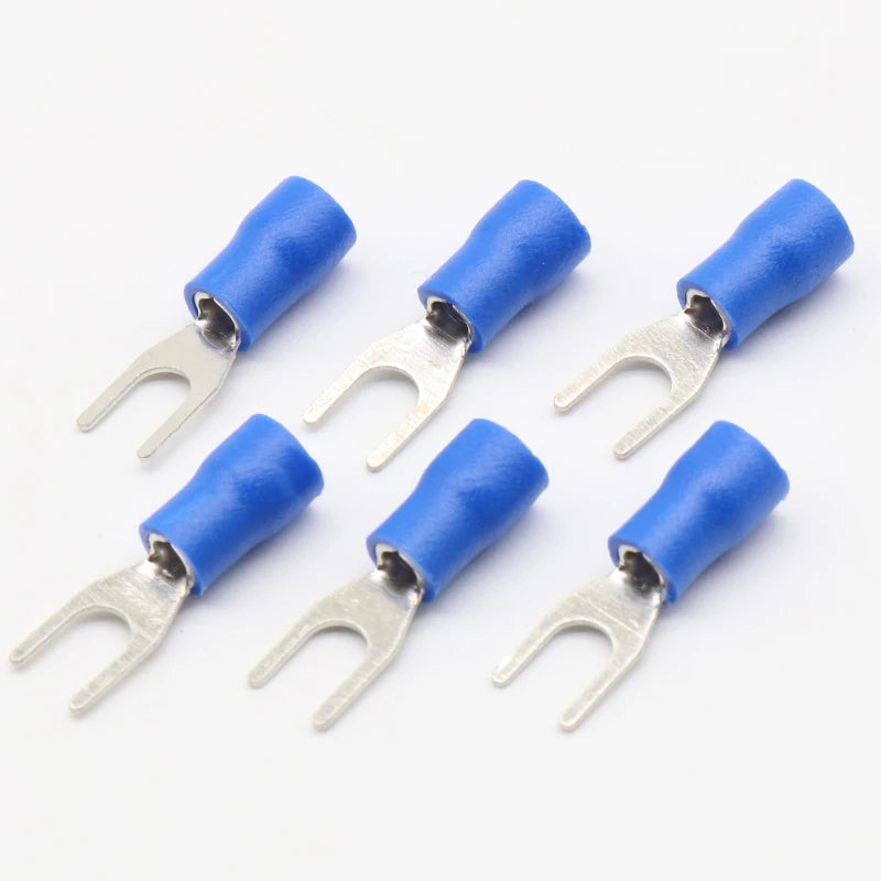 SV2-4 Blue Furcate Cable Wire Connector 100PCS/Pack Furcate Pre-Insulating Fork Spade 16~14AWG Wire Crimp Terminals SV2.5-4 SV PRIME RJ SOLAR PH
