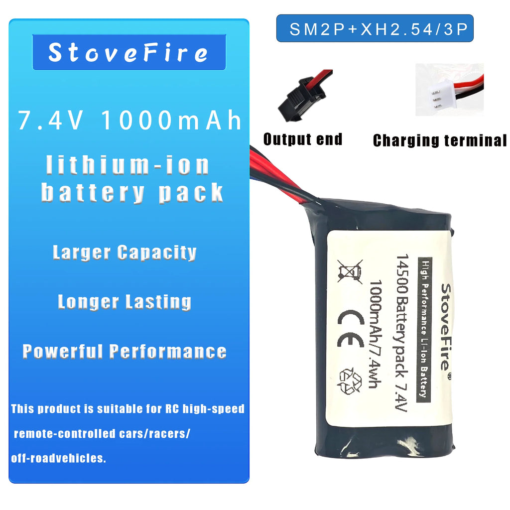 7.4 Volt Lithium Ion Battery 1000mAh 800mah 500mAh Factory Direct 14500 for RC Airplane Wholesale Rechargeable Li-ion Battery PRIME RJ SOLAR PH