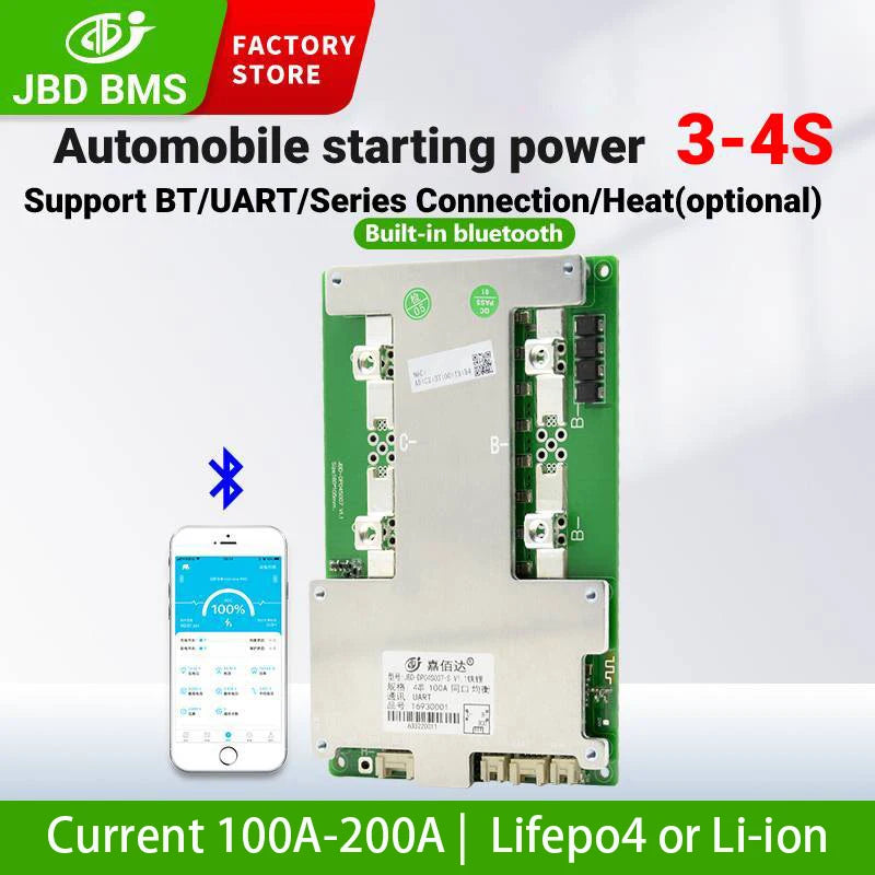 Jiabaida 4s lifepo4 12v 100a/120a/150a/200a smart lithium battery bms UART/BT for car starting power