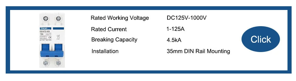 Solar PV MCB DC Circuit Breaker 1P/2P 500V 1000V Photovoltaic disconnect switch 10A 16A 20A 32A 40A 63A 100A 125A PRIME RJ SOLAR PH