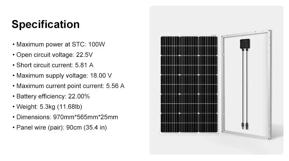 For 18V 100W Rigid Mono PERC Half Cell Solar Panel Monocrystalline Silicon Waterproof 12V >22% Efficiency for Home Use PRIME RJ SOLAR PH