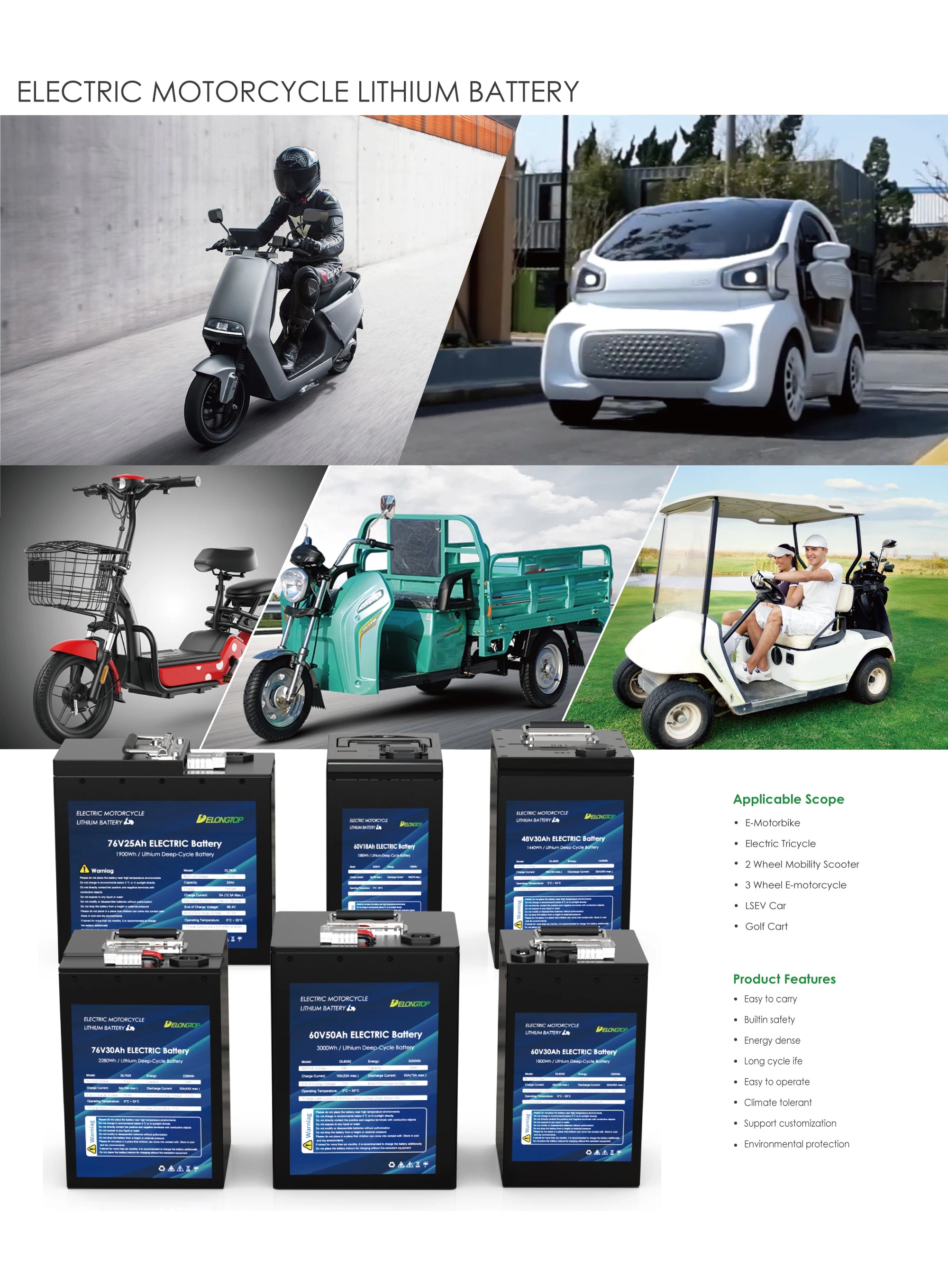 1kw 2kw 3kw 4kw Electric Ebike Bicycles Battery 72v 76.8V 25ah 30ah 50ah 80ah Lithium Battery for Automobile Scooter PRIME RJ SOLAR PH