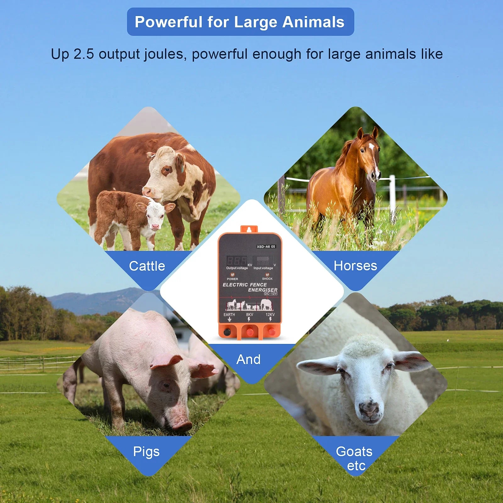 10 KM Fence Charger Electric Fence Energizer for Livestock
