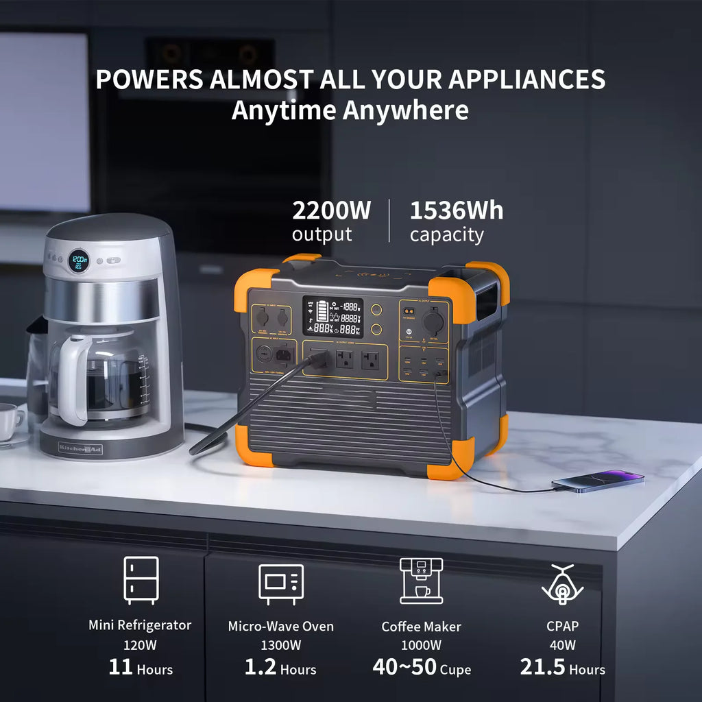 Solar Energy System Portable Power Supply Pure Sine Wave 1500W Power Station with Fold Solar Panels