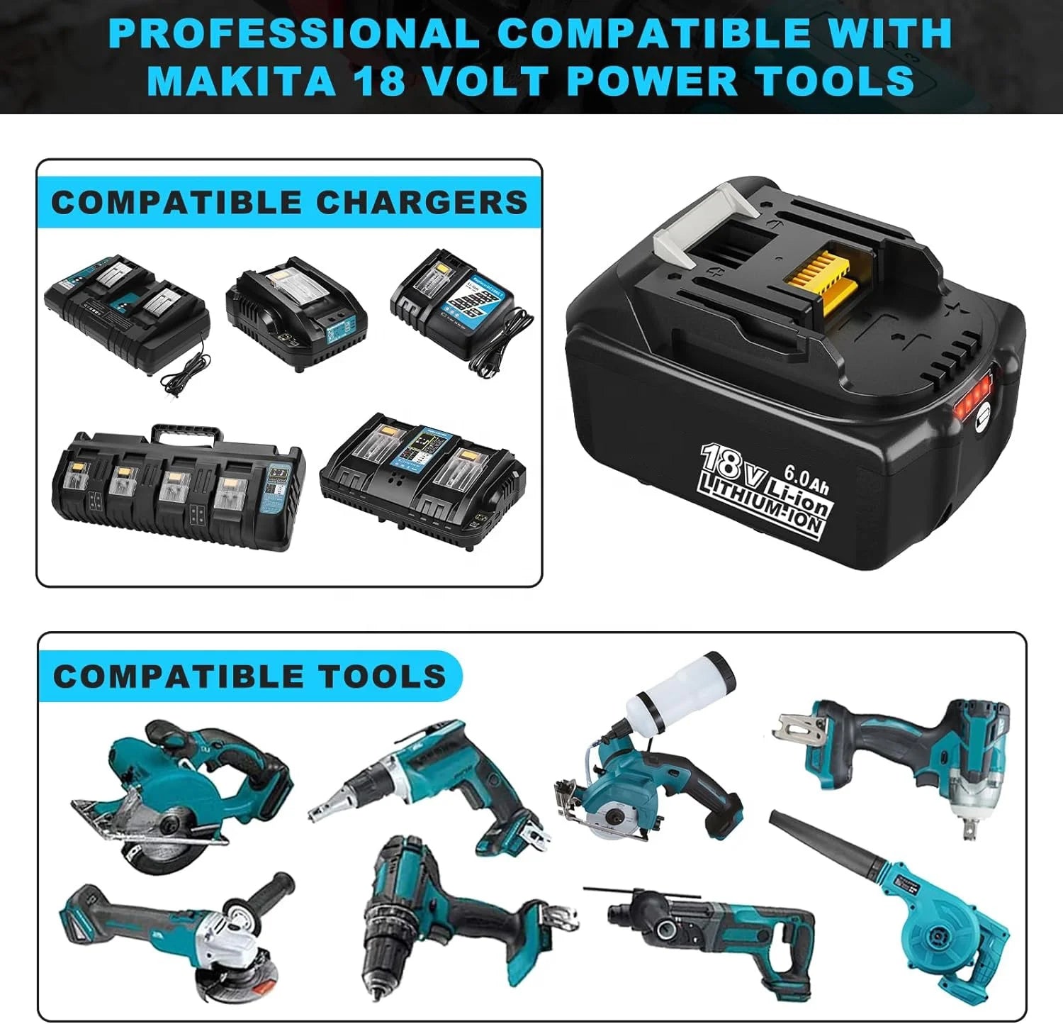 6.0Ah Lithium Ion Replacement Battery Pack for 18v Mak Itas Battery BL1830 BL1850 BL1860 Power Drill Combo Kit
