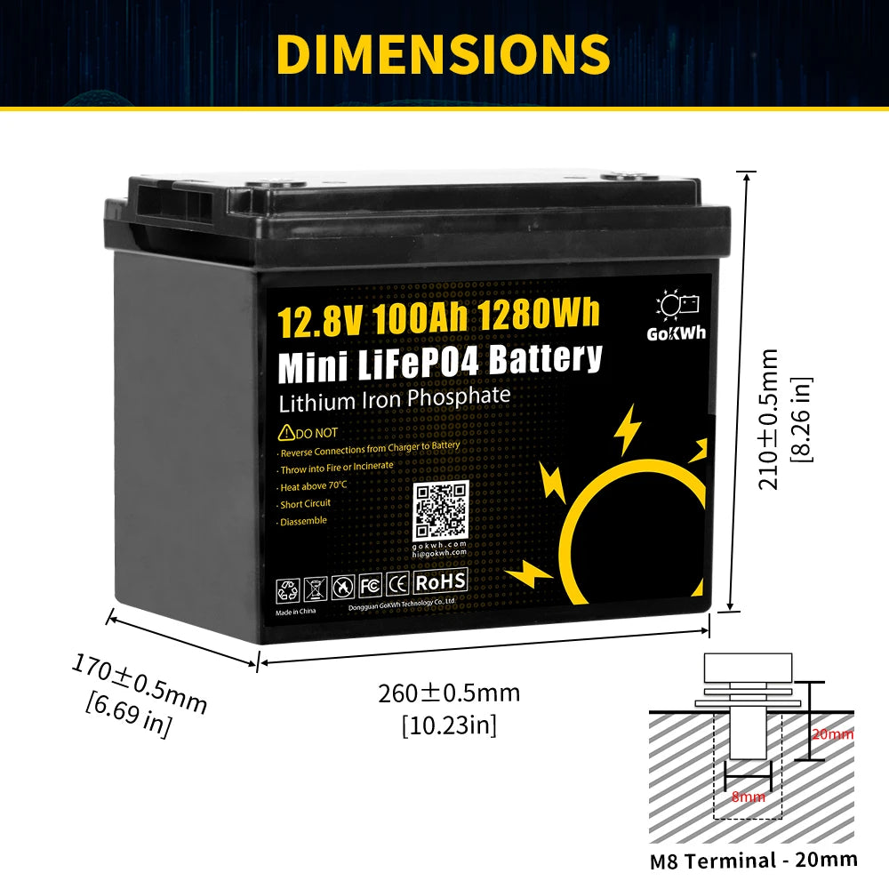 Customized OEM ODM Logo 12V 24V 100Ah 200Ah Lifepo4 BYD 12.8V 25.6V Lithium Iron Phosphate Camping Car RV Solar Storage Battery