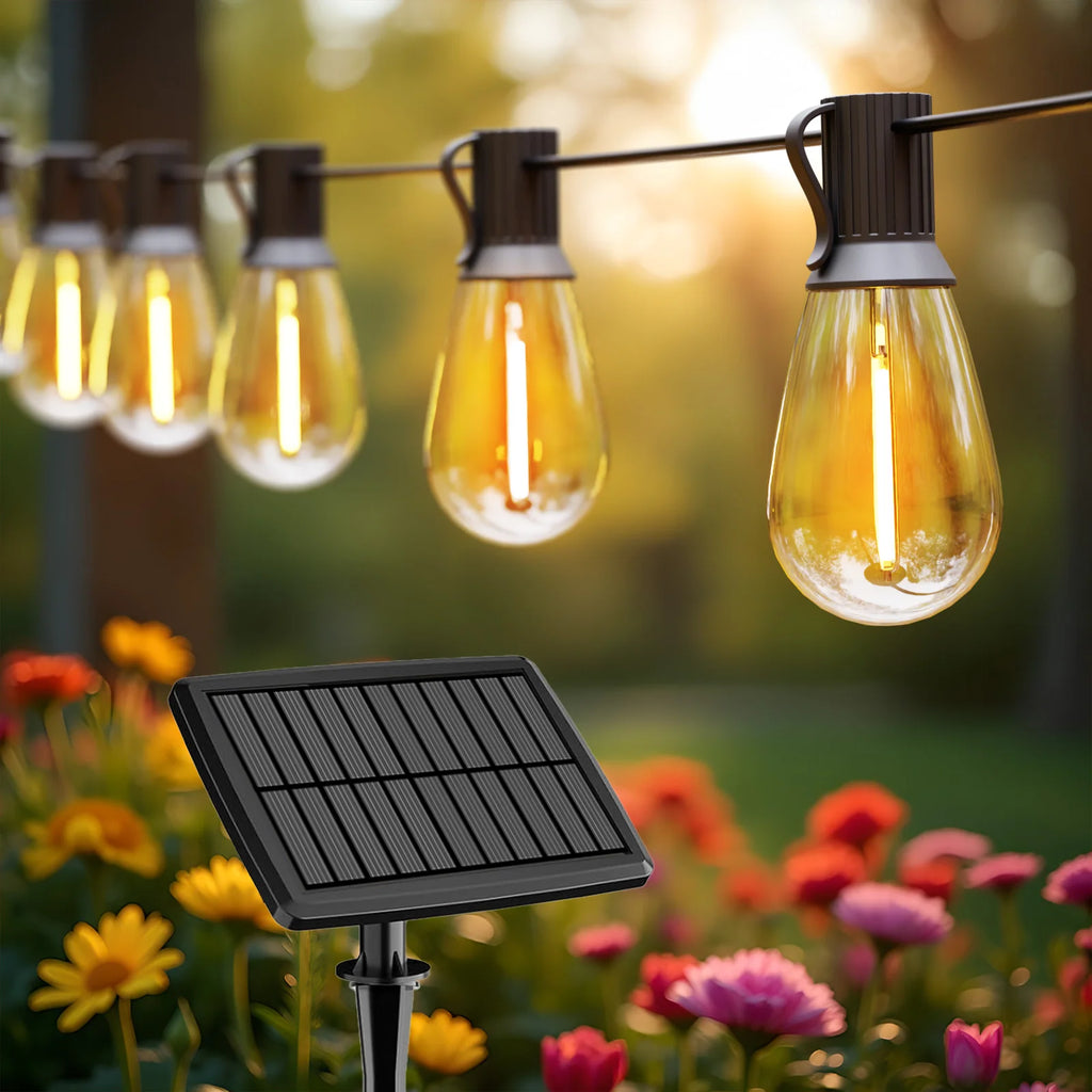 S14 100ft Solar String Lights Waterproof Outdoor Garden Patio Backyard 50 Bulbs 2700K Warm White Energy-Saving PRIME RJ SOLAR PH
