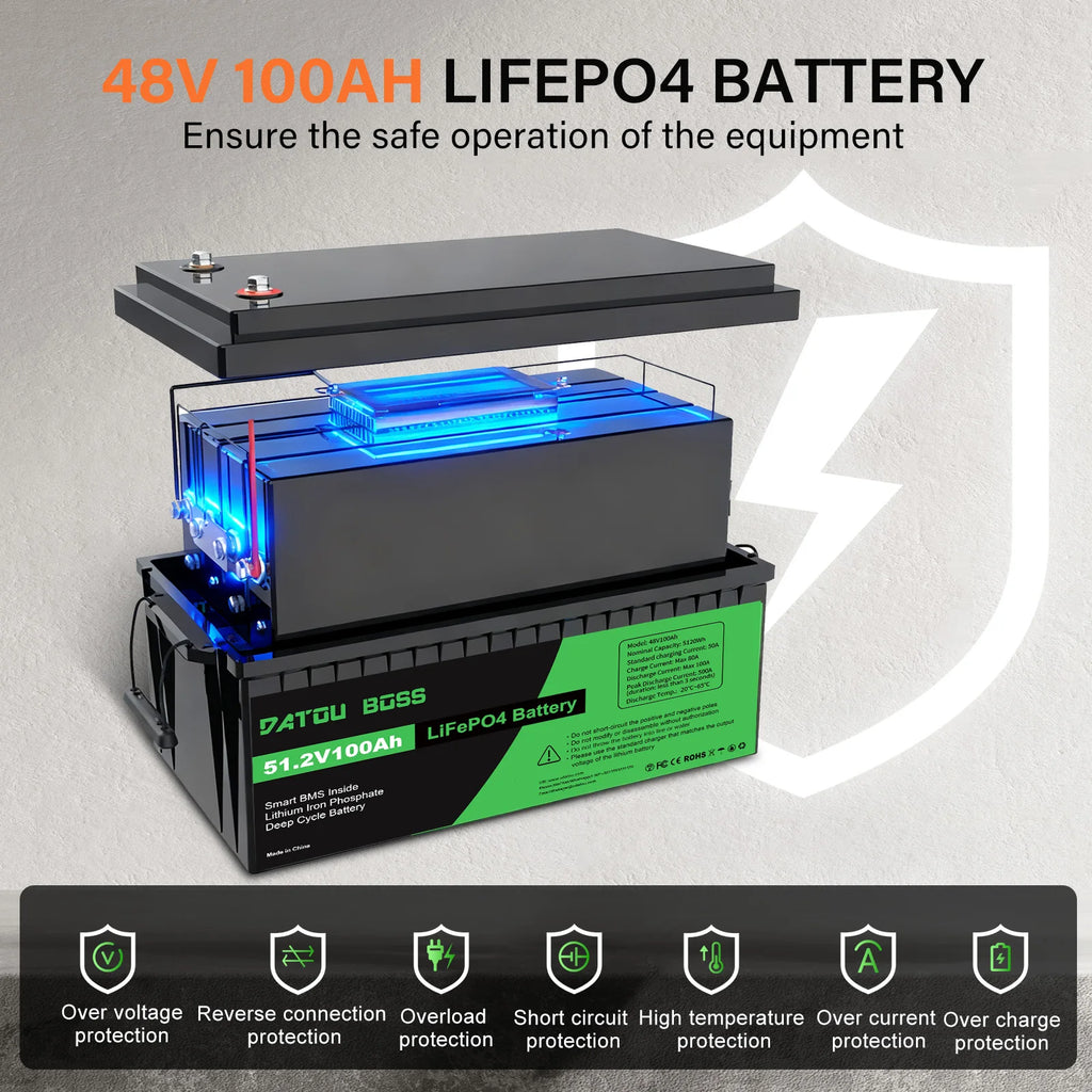 DATOU BOSS EU Stock Fast Delivery Home Energy Storage Battery 51.2V 100AH LiFePo4 Battery 48V 100Ah Lithium Battery with Wheels
