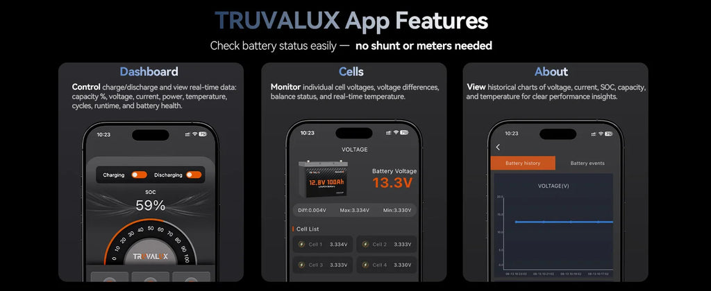 TRUVALUX 12V 100Ah LiFePO4 Bluetooth Lithium Battery Group24 Size Smart 100A BMS 6000+cycles1.28kWh Deep Cycle Solar Storage RV