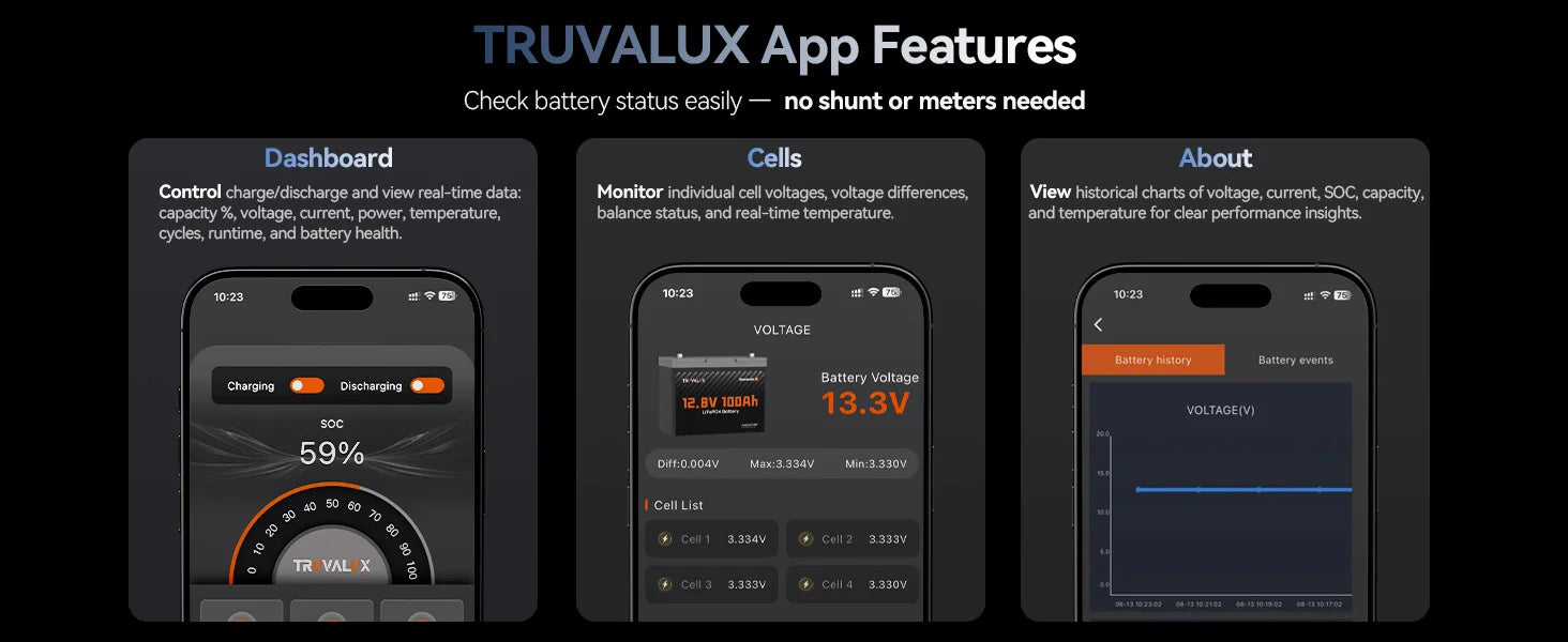 TRUVALUX 12V 100Ah LiFePO4 Bluetooth Lithium Battery Group24 Size Smart 100A BMS 6000+cycles1.28kWh Deep Cycle Solar Storage RV