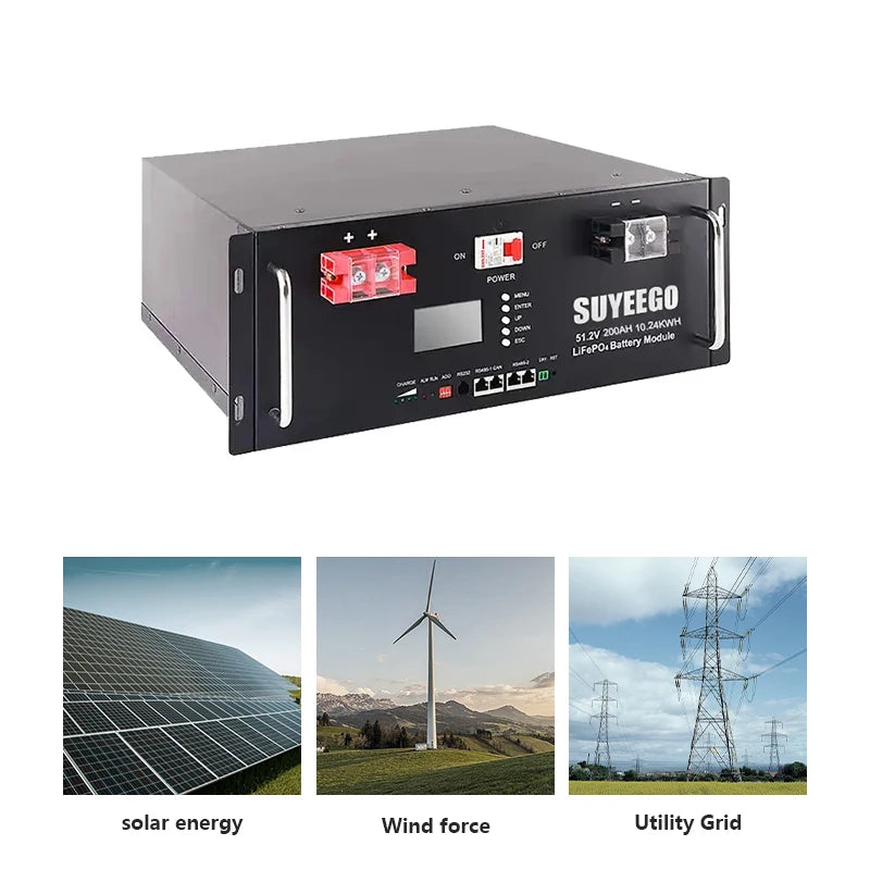 SUYEEGO 51.2v 48v Lifepo4 Lithium Phosphate Storage Battery Batterie Lifepo4 Solaire Batterie Lithium Pack 200ah 100ah Factory