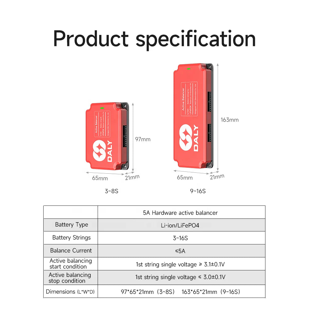 Daly Li-ion LifePO4 Lithium LFP Battery Tourist Car Energy Storage Cabinet System 3S 4S 12V 8S 24V 16S 48V 5A Active Balancer