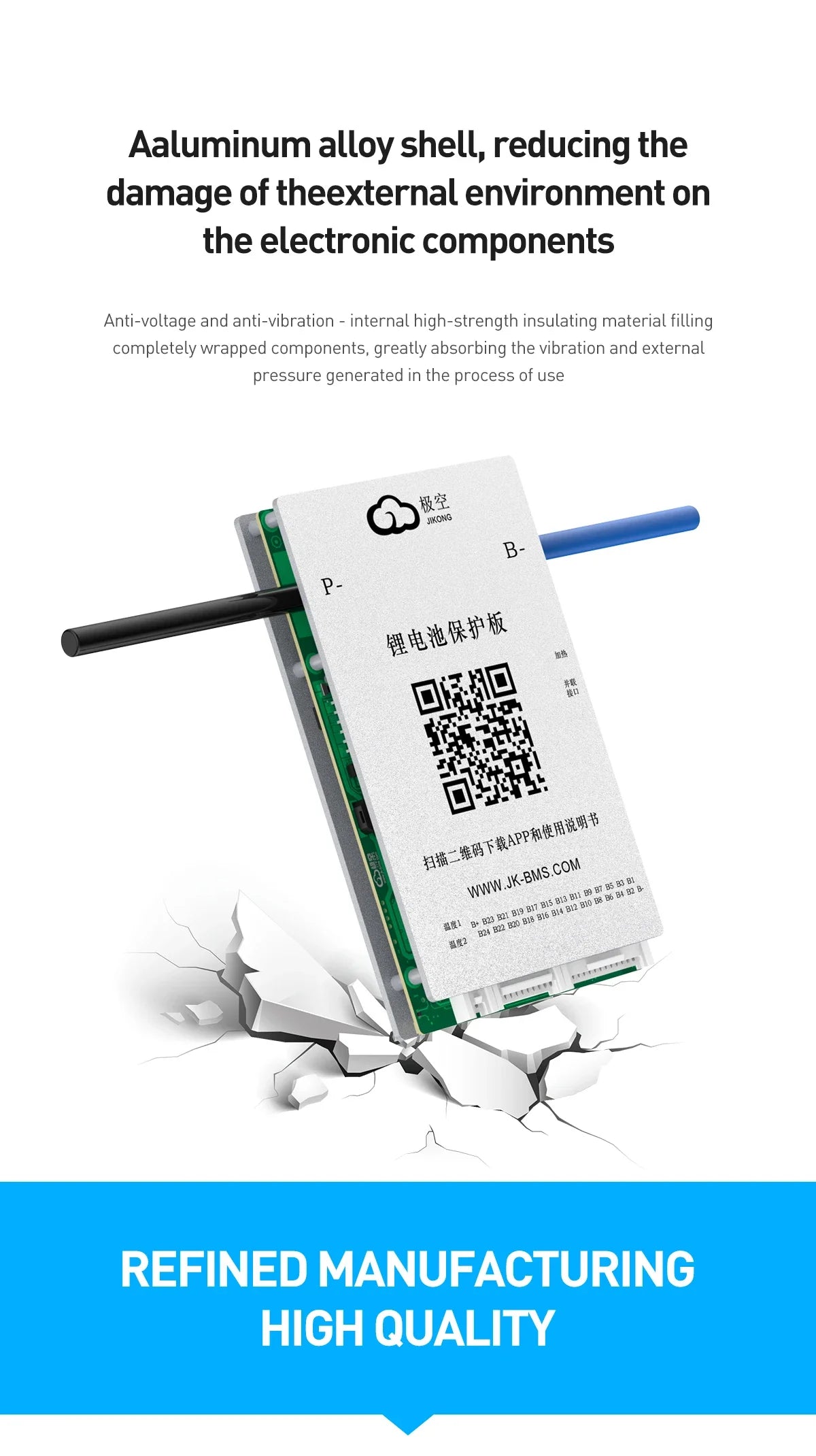 JK-BD6A17S6P JIKONG Active Balanced 17S 20S 24S Smart 200A Lifepo4 Li-Ion Lto Battery BMS PCB CE/FCC/RoHS Certified Power/