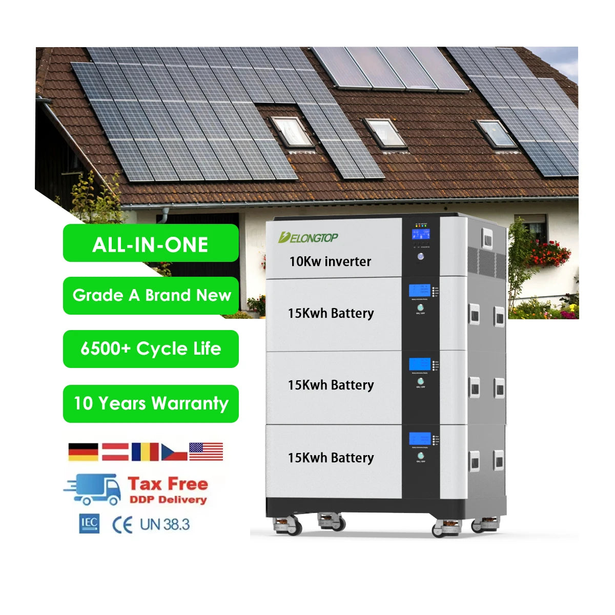 DDP EU BYD All in One Solar 12Kw Inverter and Lithium Battery System 15Kwh 20kwh 30Kwh 50Kwh 60Kwh 51.2V Battery Energy Storage PRIME RJ SOLAR PH