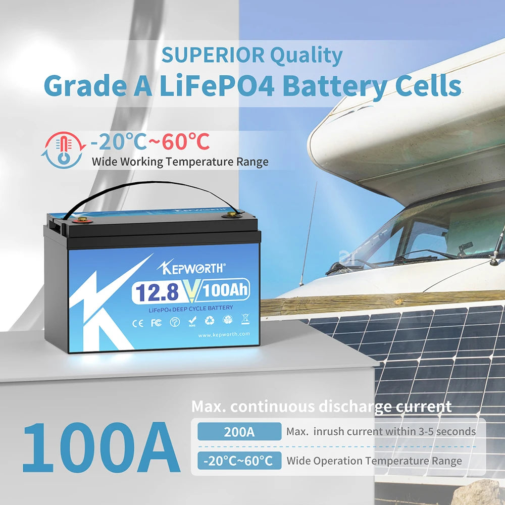EU/US/CA Stock Kepworth 12.8v 100Ah 120Ah 180Ah Lifepo4 Battery Lithium Ion Battery Pack 12v Lithium Battery Solar With Charger