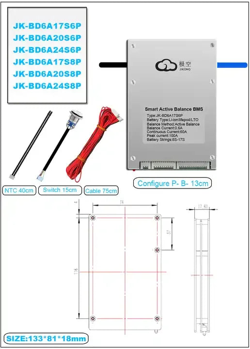 JK Smart BMS 100A 4S-8S 2A Active Balancer 200A B2A8S20P Smart Battery Management System