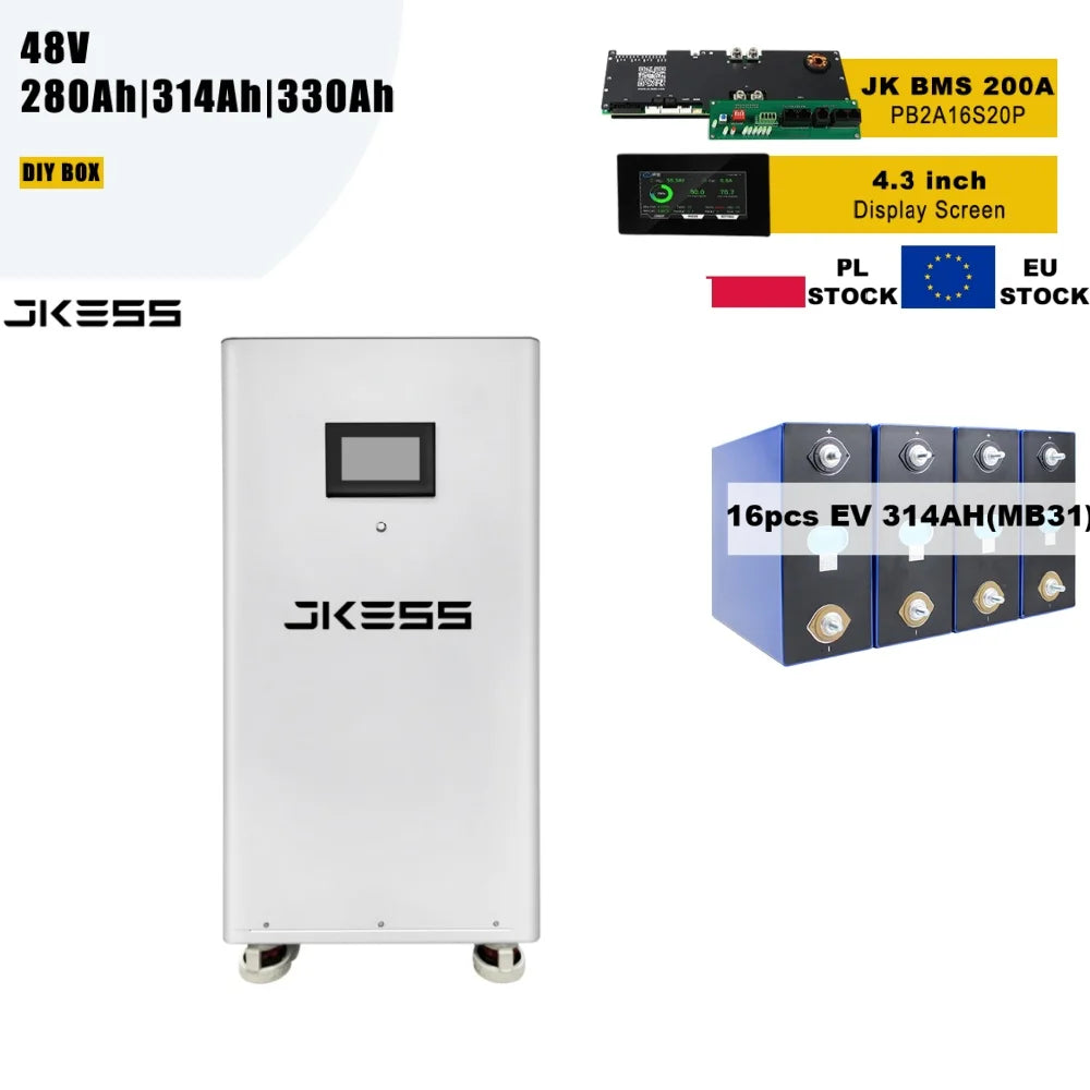 EU Stock JK ESS 48V 16S Lifepo4 Battery Box With JK BMS V19 200A | for 280Ah 314Ah Cells | 51.2V 15kWh DIY ESS Home Storage PRIME RJ SOLAR PH