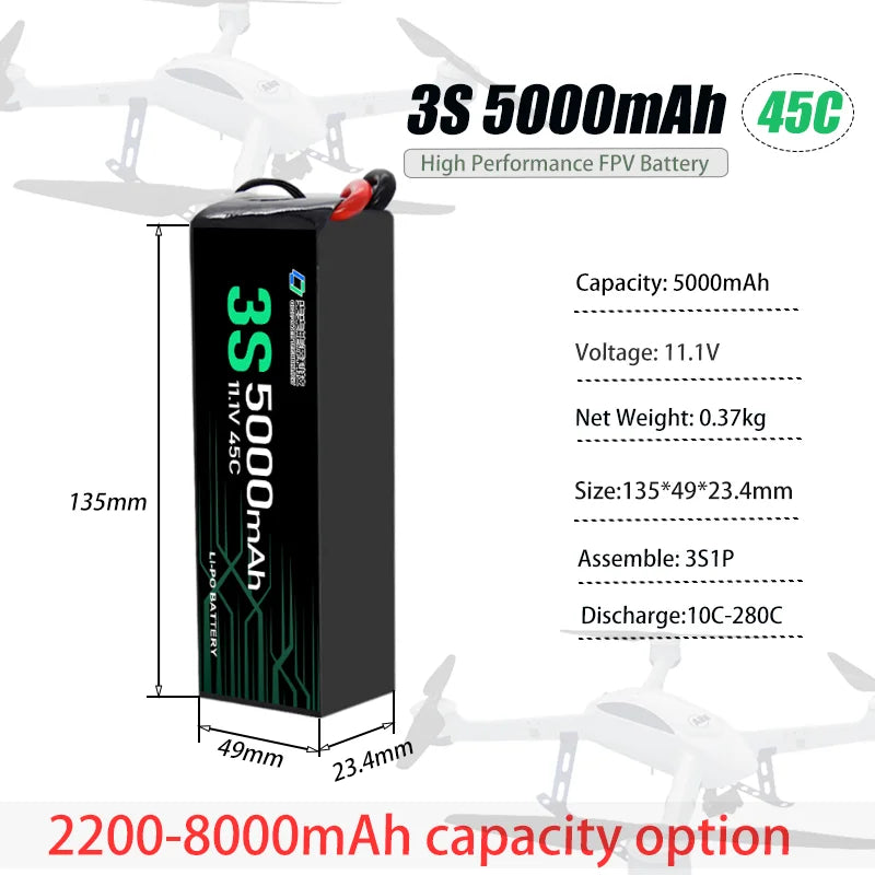 High Energy Density Hot Sales 3S 4S 6S 2200mAh 5000mAh  Rechargeable Battery Pack Lithium Ion Battery for Agricultural Drone PRIME RJ SOLAR PH