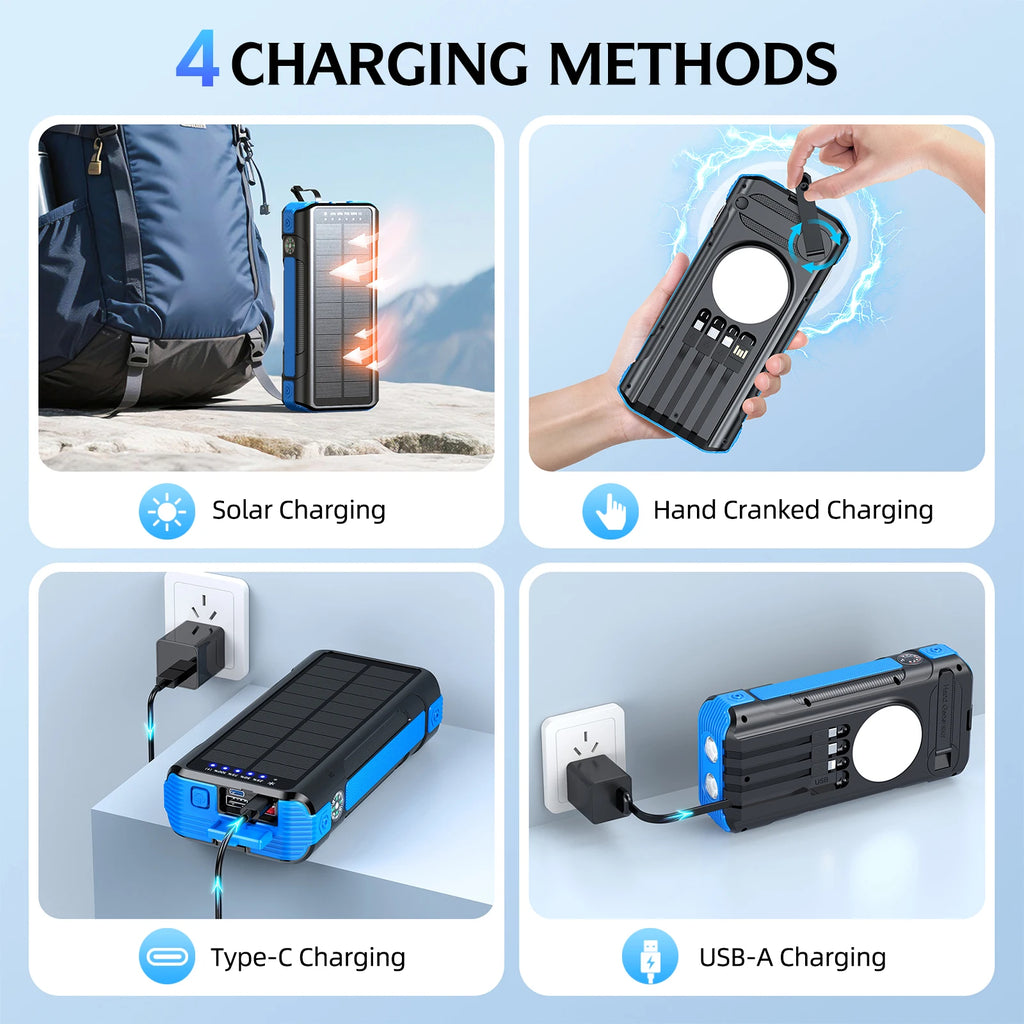 2026 Power Bank with Solar Charger 30000mah Fast Charging PD22.5W Built in Cables Compass Temperature Display PRIME RJ SOLAR PH