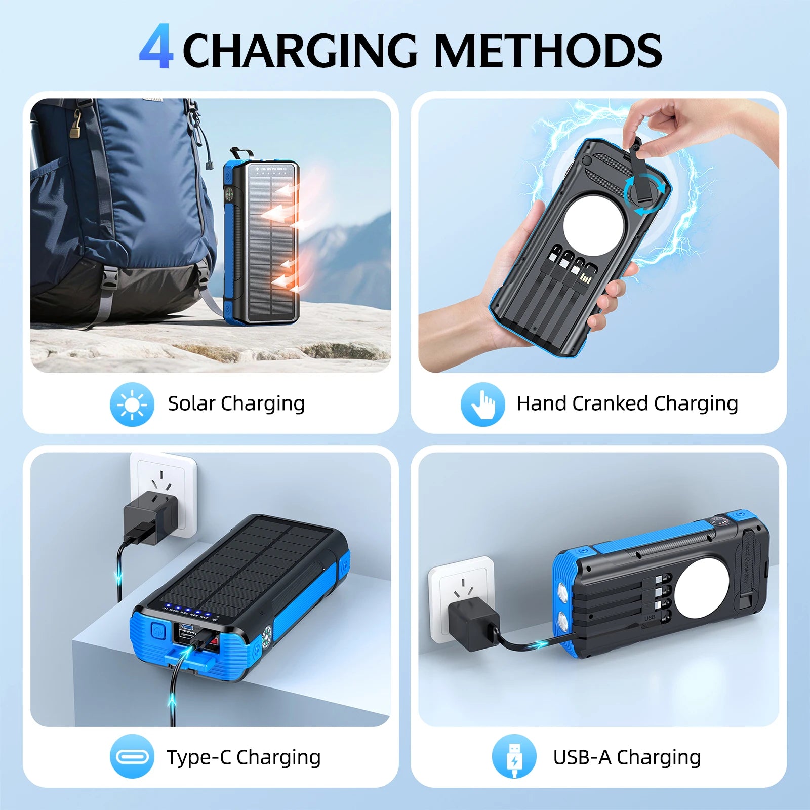 2026 Power Bank with Solar Charger 30000mah Fast Charging PD22.5W Built in Cables Compass Temperature Display PRIME RJ SOLAR PH