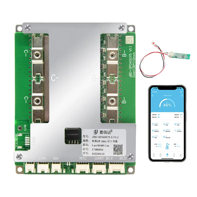 JBD BMS 3S 4S Lifepo4 Li-ion 12V 100A 150A 200A Smart BMS With Balance NTC BT UART Jiabaida BMS for Battery Pack