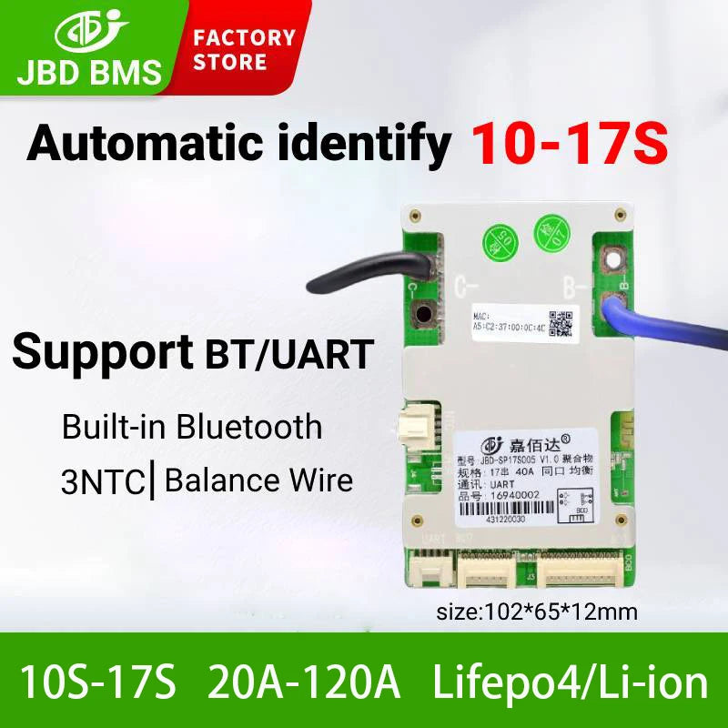 JBD 36V/48V/60V lithium BMS 10S-17S Battery Management System 20A/40A/50A/60A/80A/120A lifepo4 bms 16s 100a