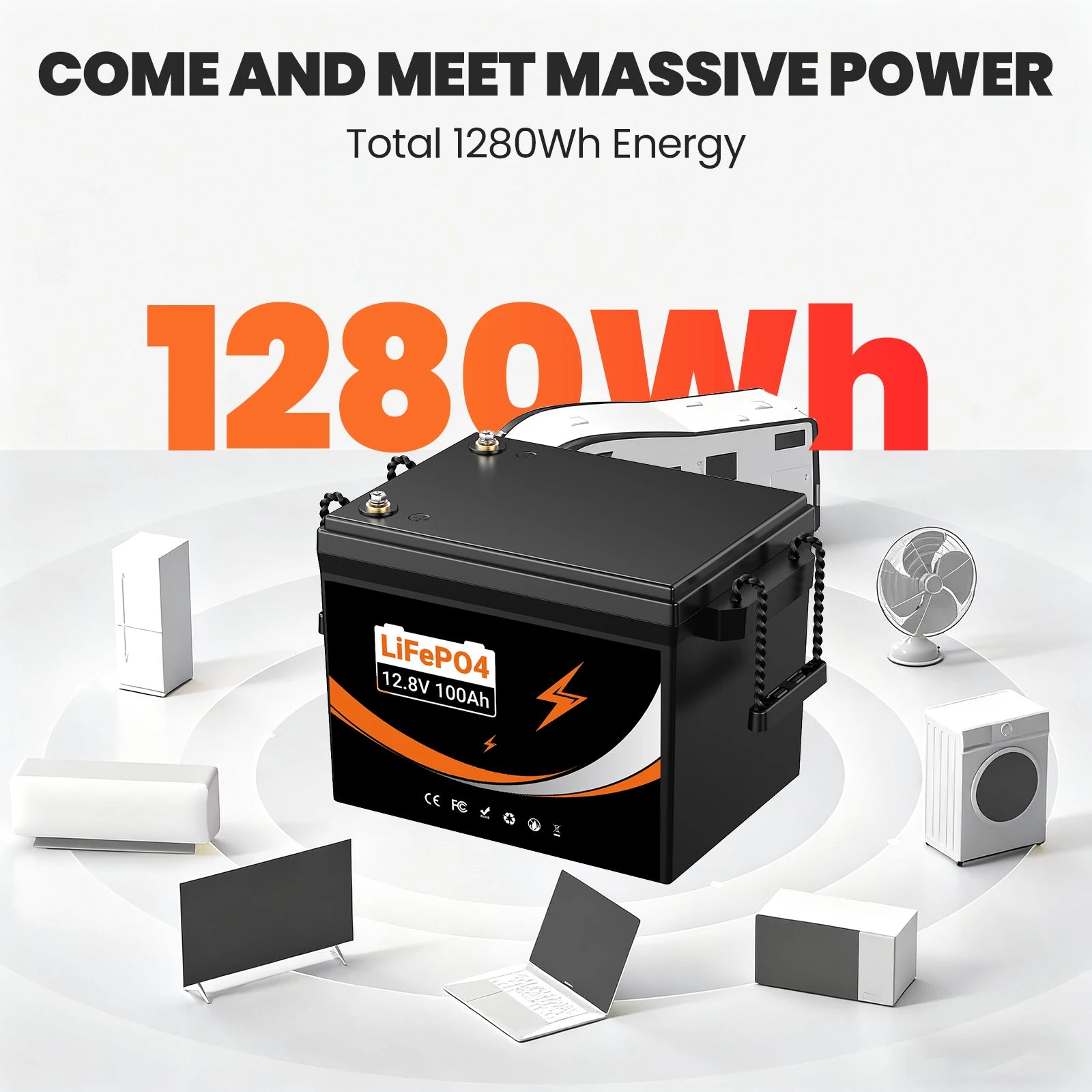 Lianpaiyaun 12V 100Ah LiFePO4 RV Battery U206 LED Display 6000 Cycles CE  Certified Deep Cycle Lithium Iron Phosphate