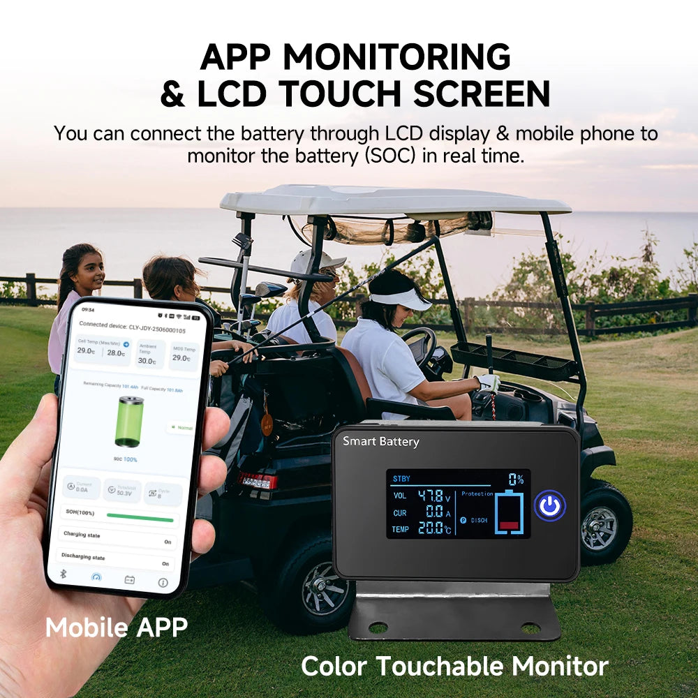 SISWAY 48V 100Ah LiFePO4 Golf Cart Battery with 48V 18A Charger, 4000+ Cycles Built-in Smart 200A BMS Compatible for Golf Cart.