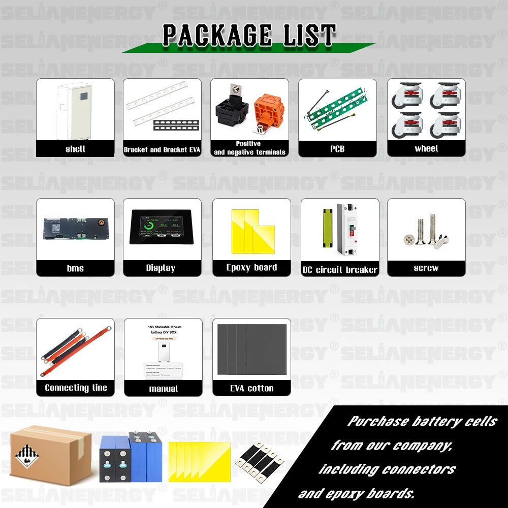 JKESS 48V 280ah~320ah Lifepo4 15kwh DIY Kits Vertical 16S 51.2V Battery Box with JK-PB2A16S20P BMS + 4.3 inch LCD Tax Free