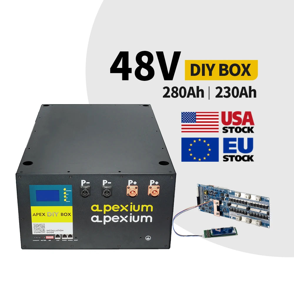 Oem 48V 51.2Lithium Solar Battery Apexium Stackable 16S 200Ah 230Ah Bt Bms Diy Battery Box for Solar Energy Storage Systems