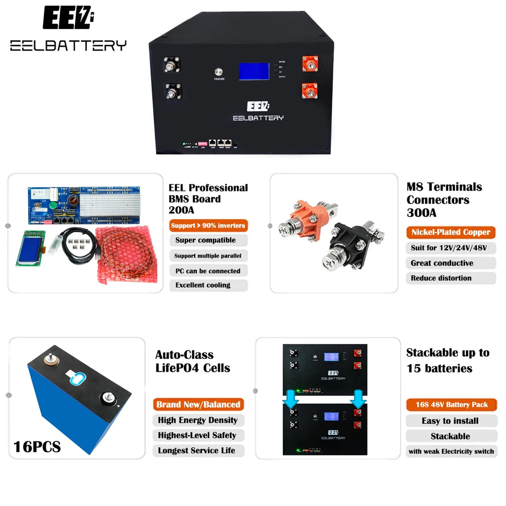 EEL 15Kwh Lithium Ion Battery Lithium Solar Battery Solar Panel Kit Complett Lithium Iron Phosphate Battery System