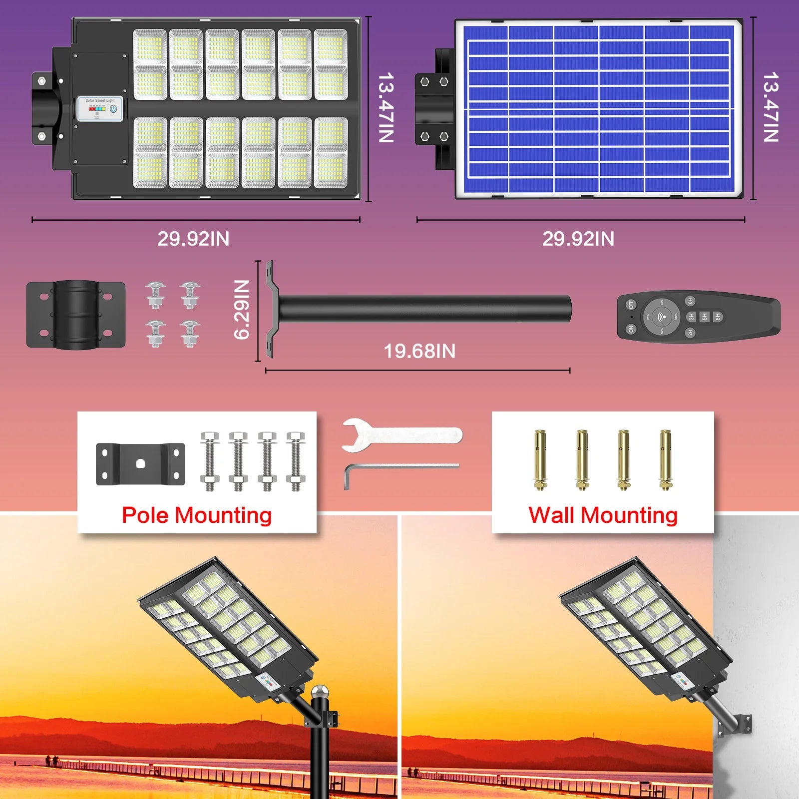 HYKENTE BC024 High Power Solar Street Light Adjustable Brightness Motion Sensor Remote Control Engineering Wholesale RoHS CE 3-Year Warranty US Warehouse