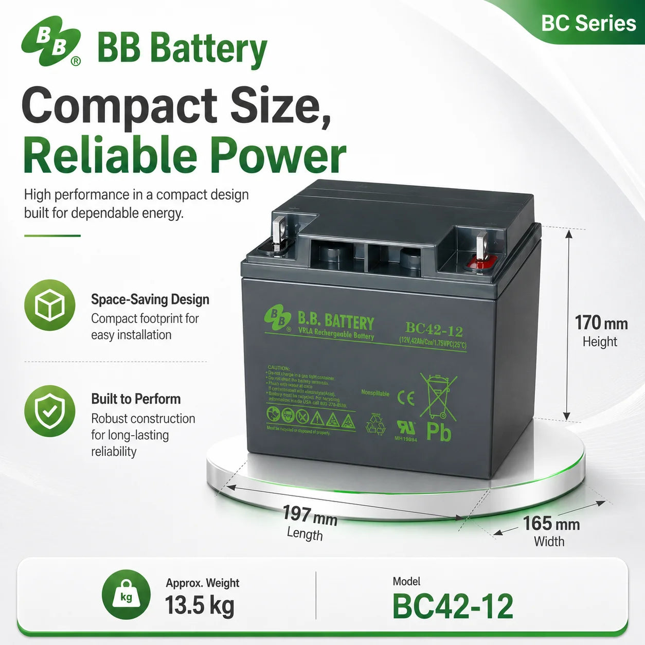 Reston Bb-Bc42-12series 12v 504 Wh Valve Regulated Lead Acid Battery Fire Alarm System