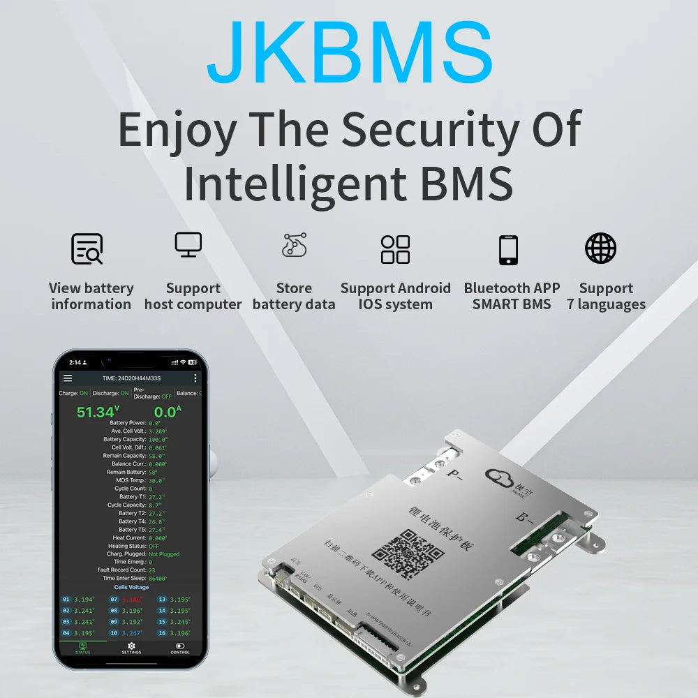 JK BMS Smart with Bluetooth for Lifepo4 Battery Li-ion Battery LTO Battery with Active Balancer 4S 16S 24S for Energy Storage