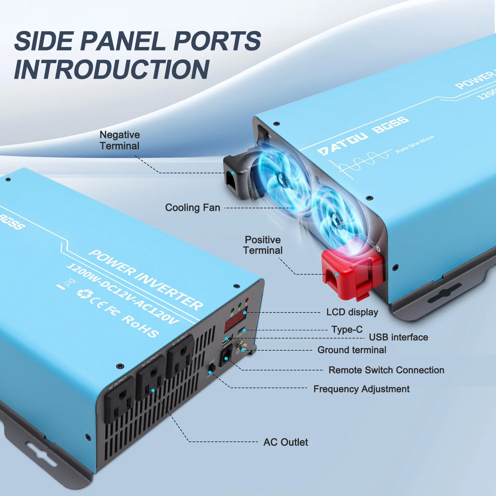 US WAREHOUSE  12v to 110v 220v 50hz 60hz 2.2KW Car Power Converter Pure Sine Wave Off Grid Inverter for  Solar Home RV Backup PRIME RJ SOLAR PH
